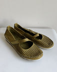 Olive Leather Perforated Mary Janes | Size 42