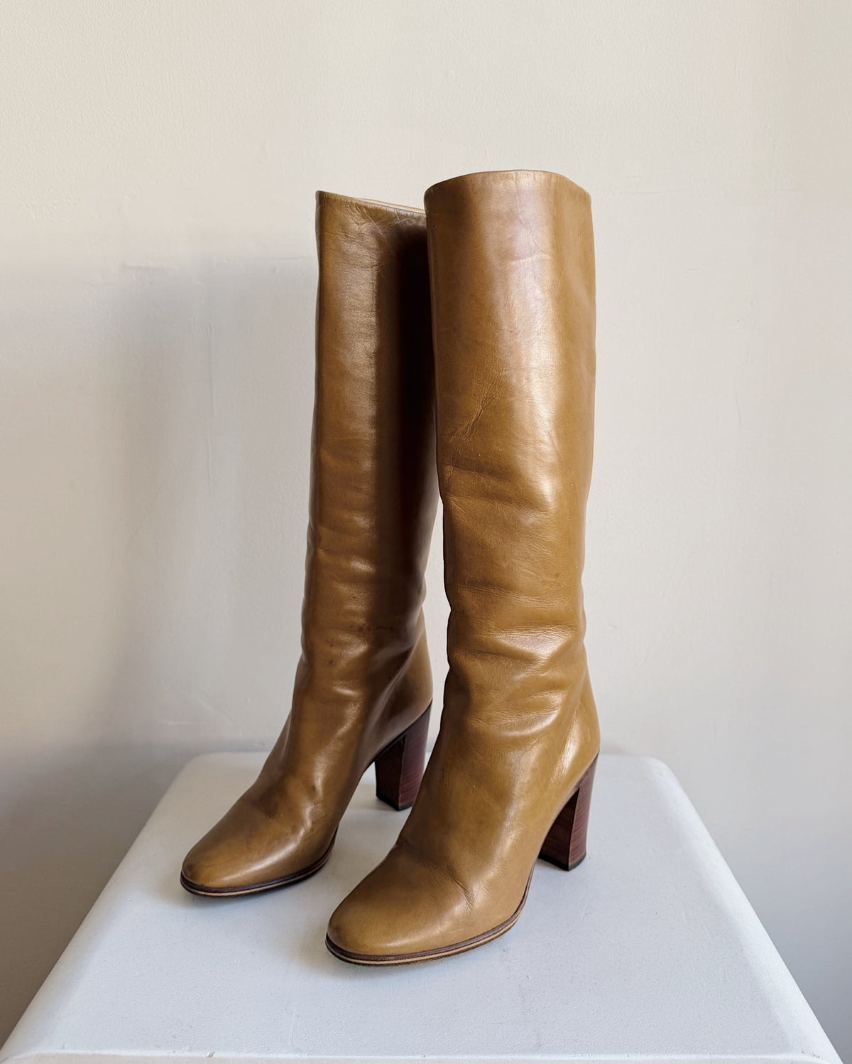 Camel Leather Knee-High Boots | Size 36