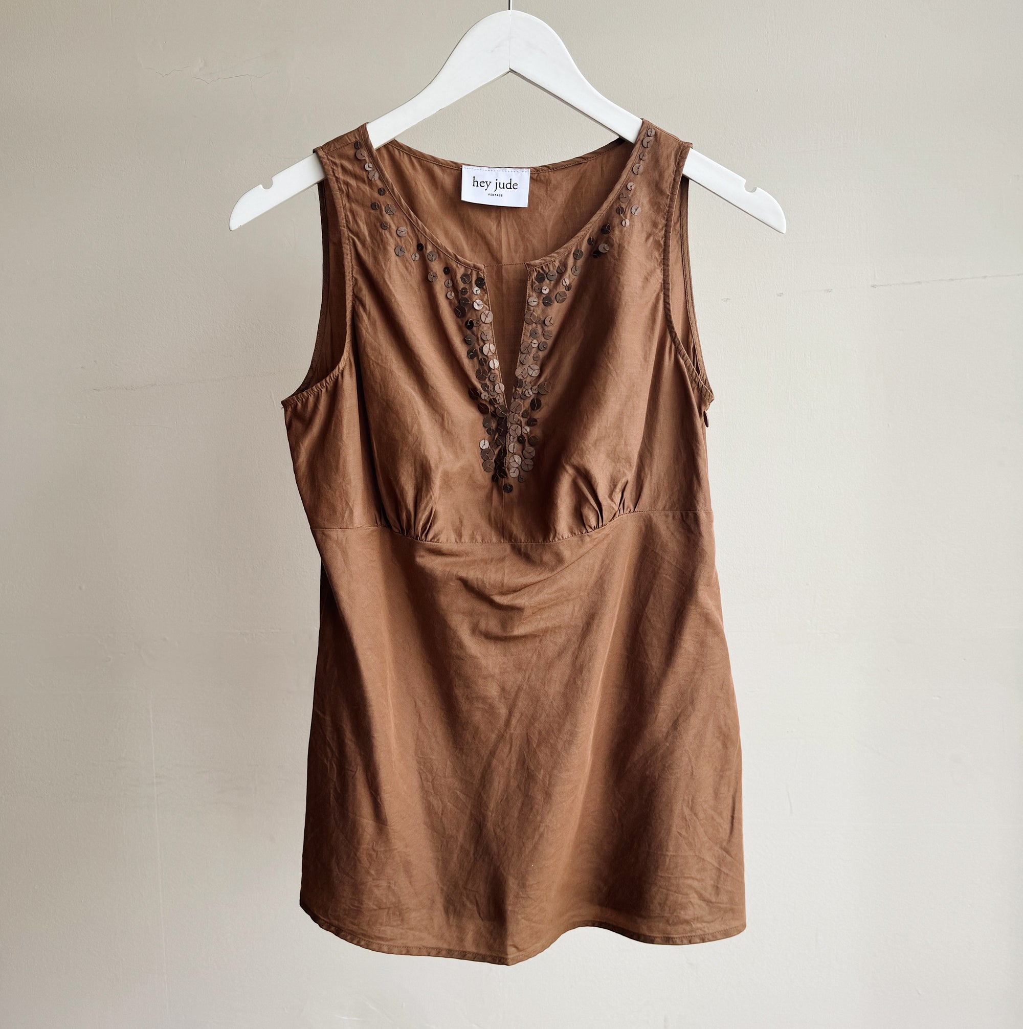Cocoa Embellished Silk Top - Hey Jude