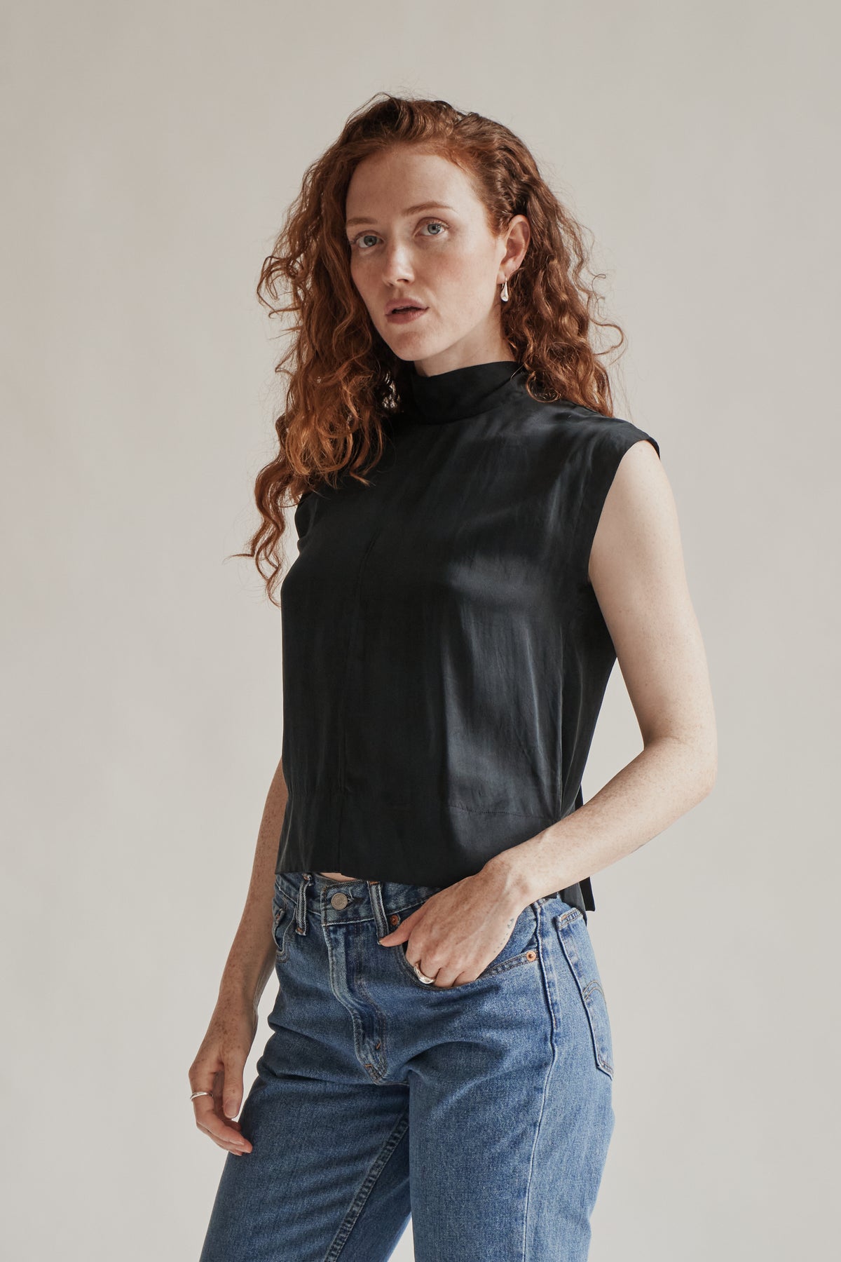 Onyx Boxy Silk Tie Blouse - Hey Jude
