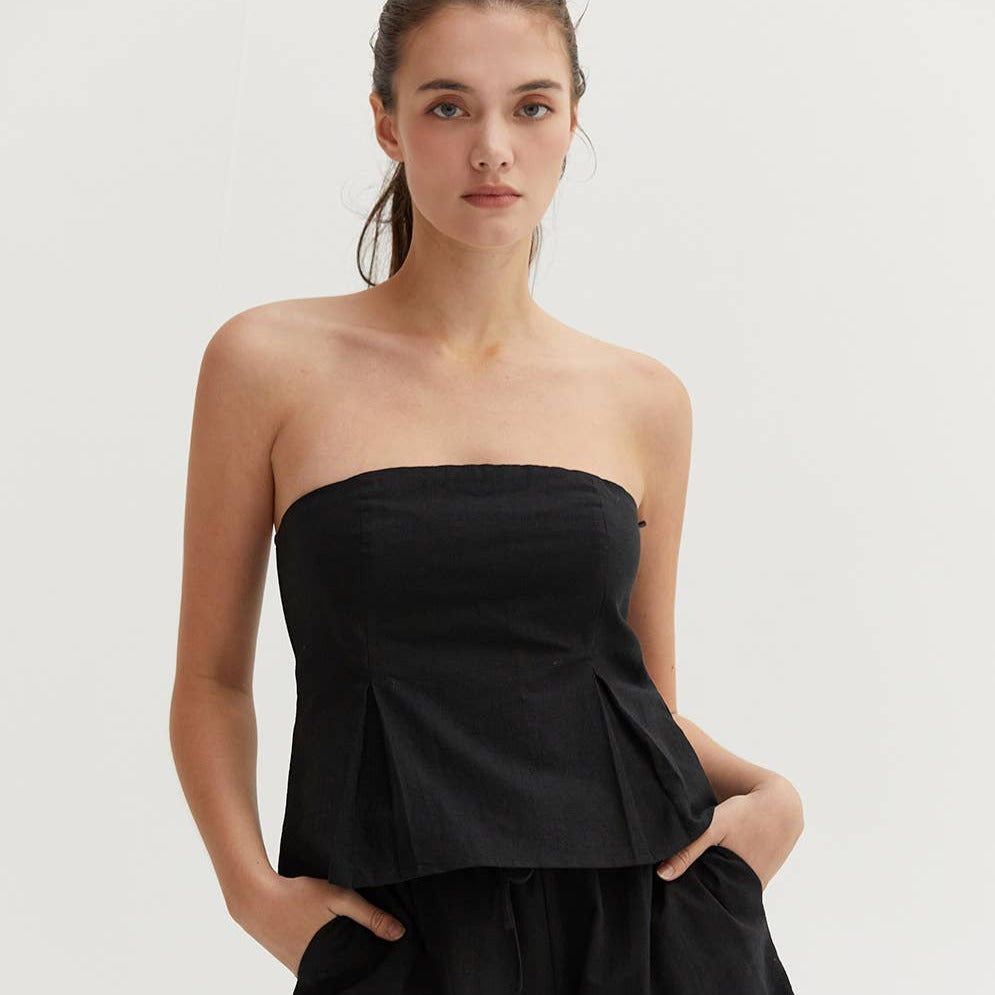 Crescent | Linen + Cotton Top in Black