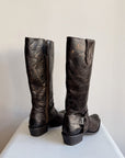 Dark Brown Leather Harness Boots | Size 7.5