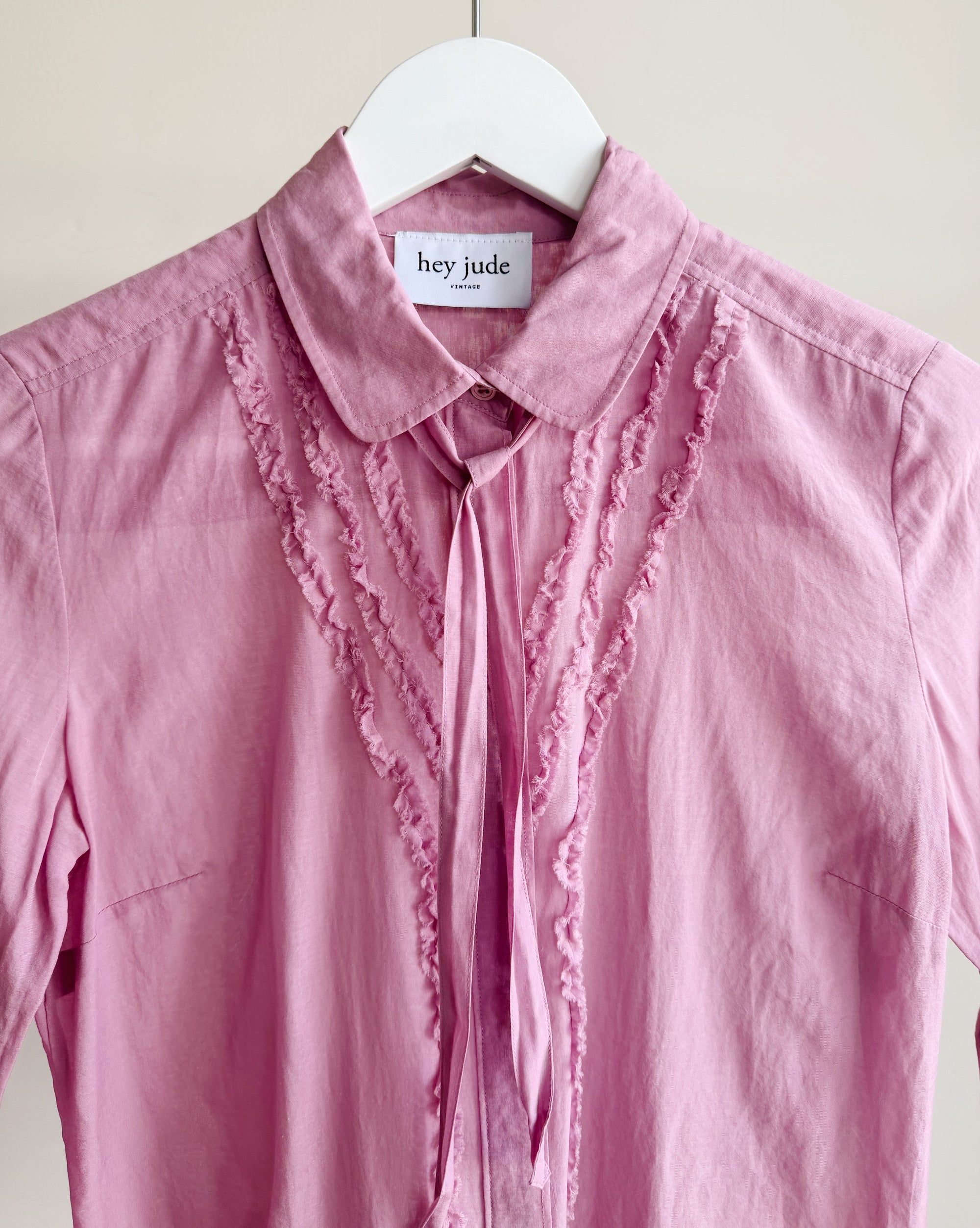 Magenta Silk Sheer Ruffle Blouse