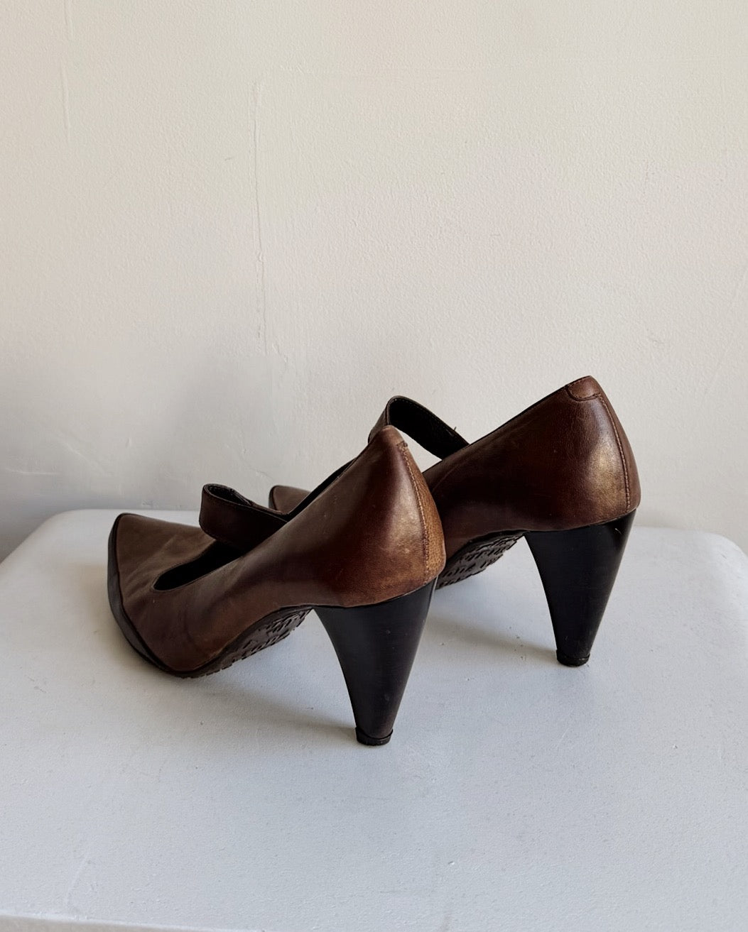 Mushroom Leather Mary Jane Pumps | Size 38