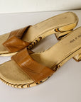 Carved Wood Platform Leather Slides | Size 8 - Hey Jude