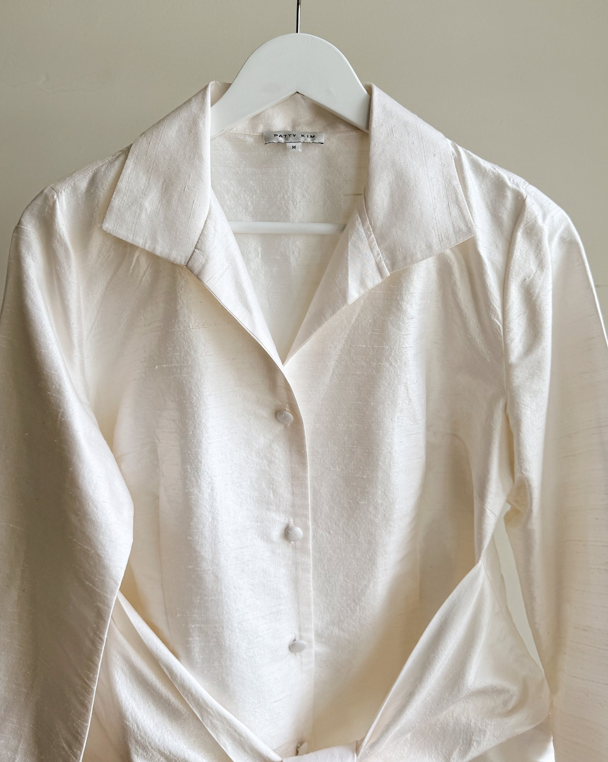 Pearl Iridescent Silk Tie Blouse