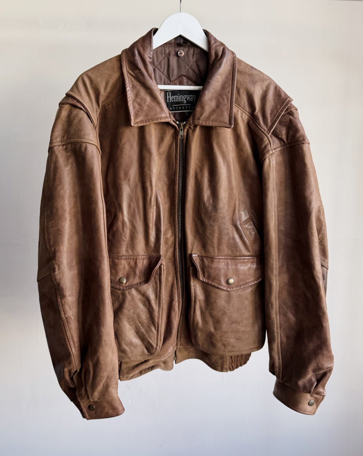 Chocolate Leather Bomber Jacket