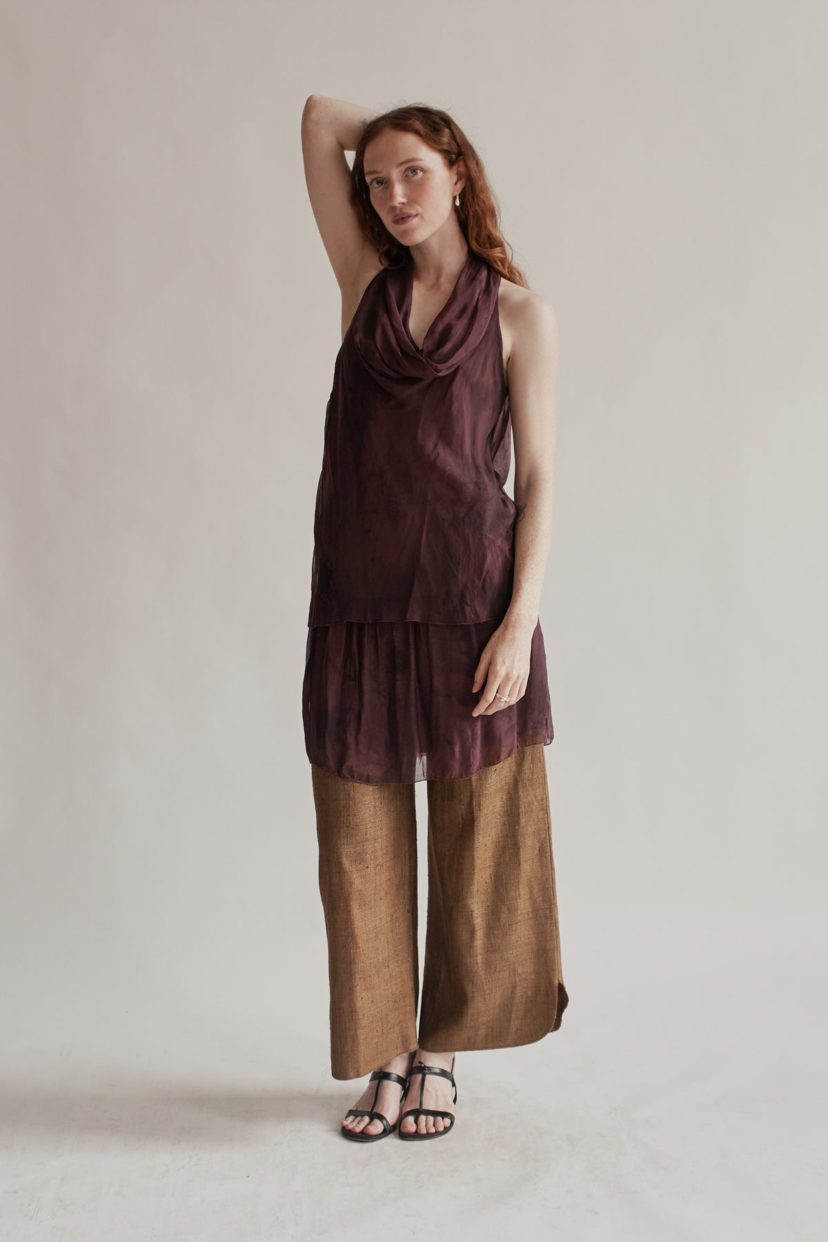 Burgundy Silk Cowel Neck Dress - Hey Jude