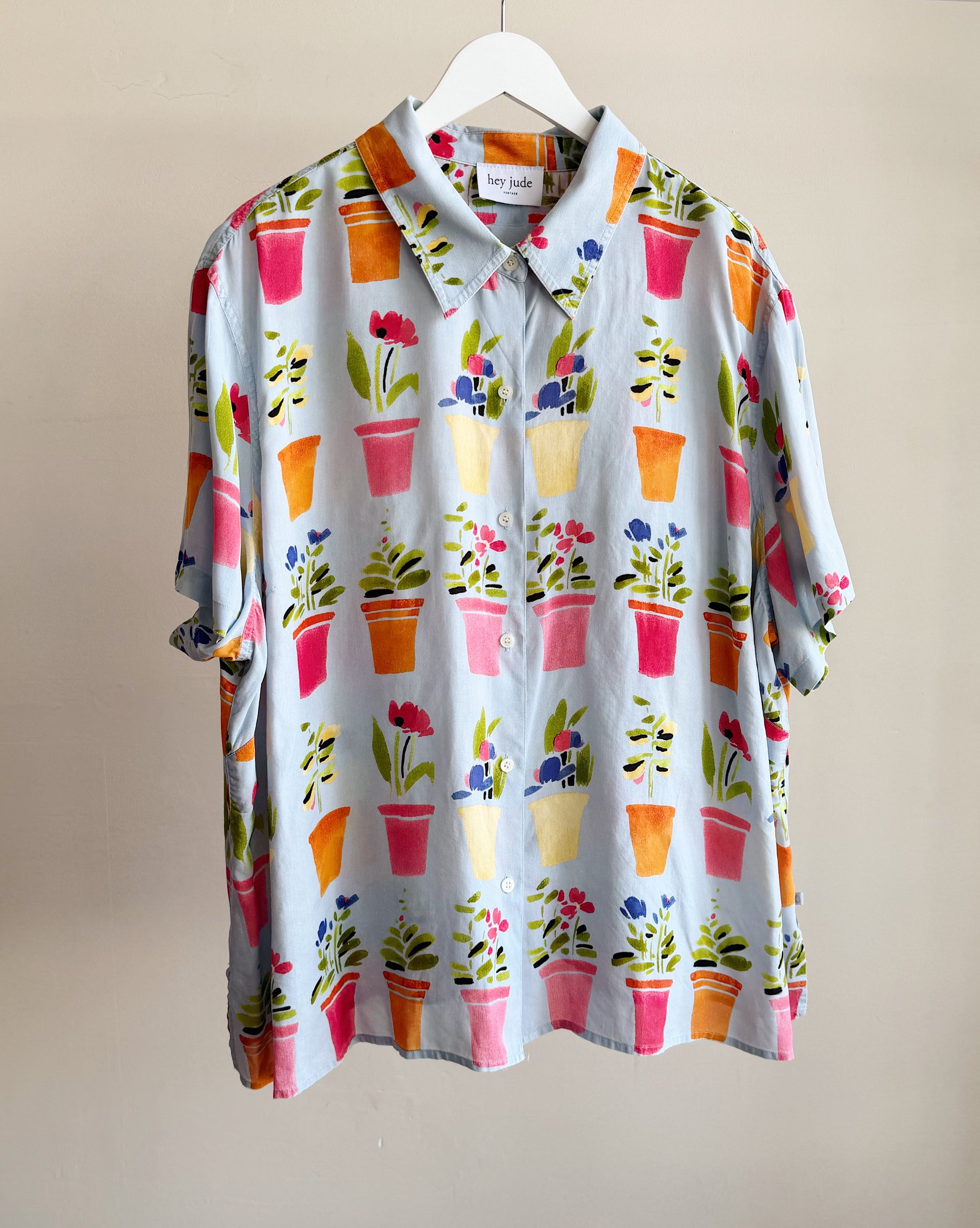 Potted Garden Silk Button Up Blouse