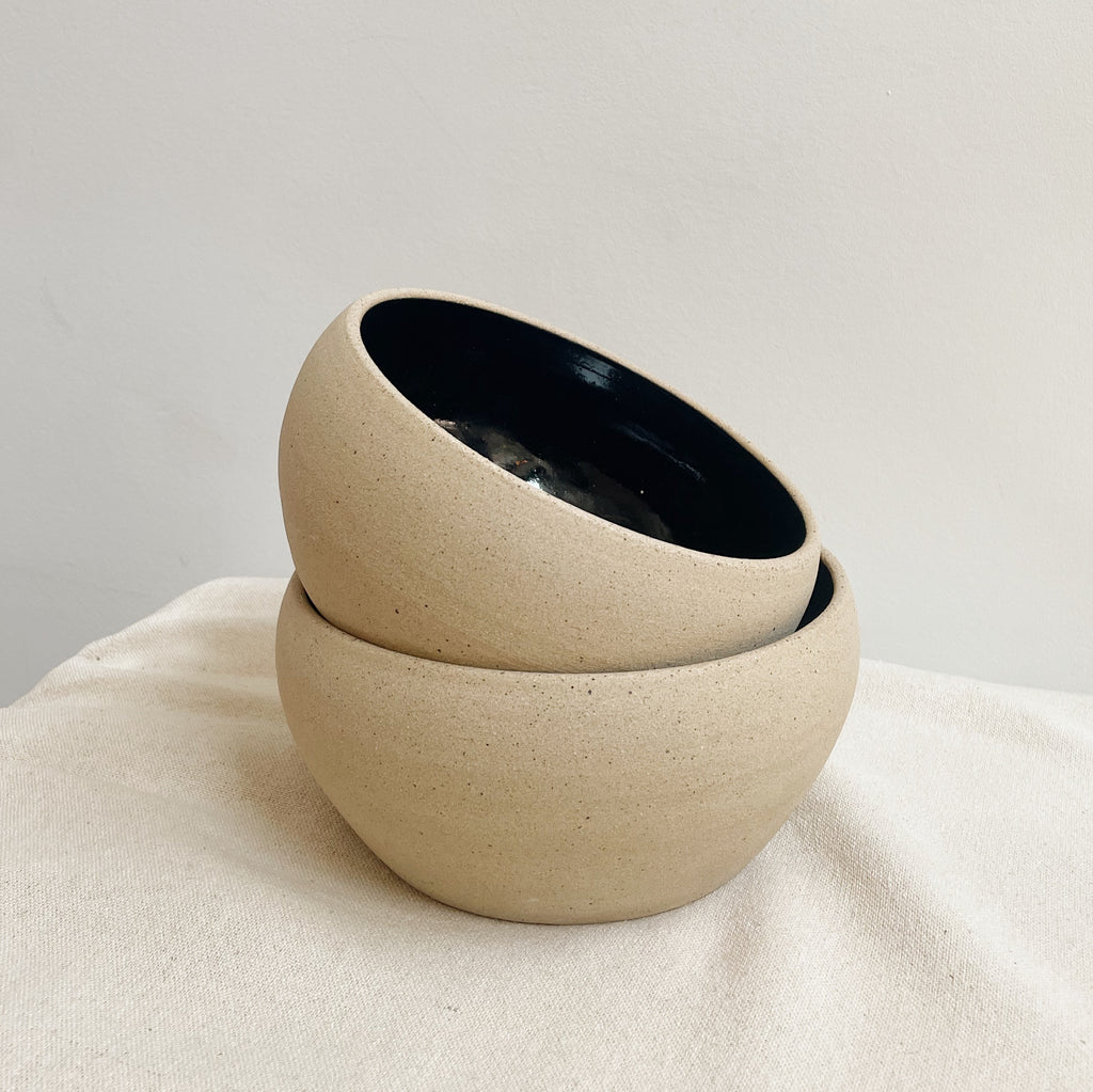 Oat + Black Ceramic Bowl