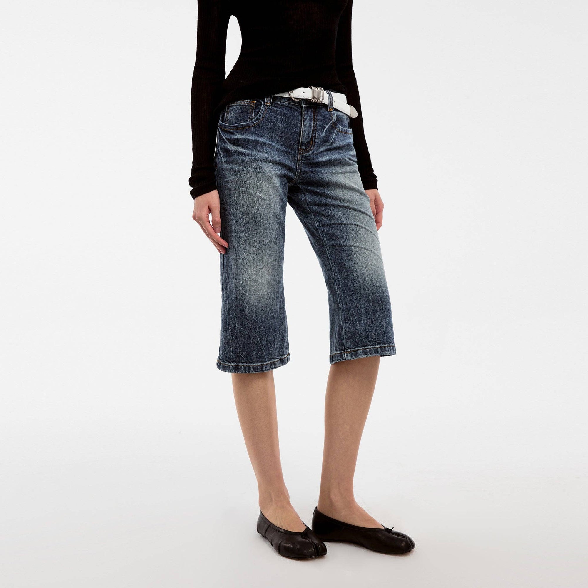 CUBIC - CUBIC Washed Denim Knee-Length Shorts: Blue / S - Hey Jude