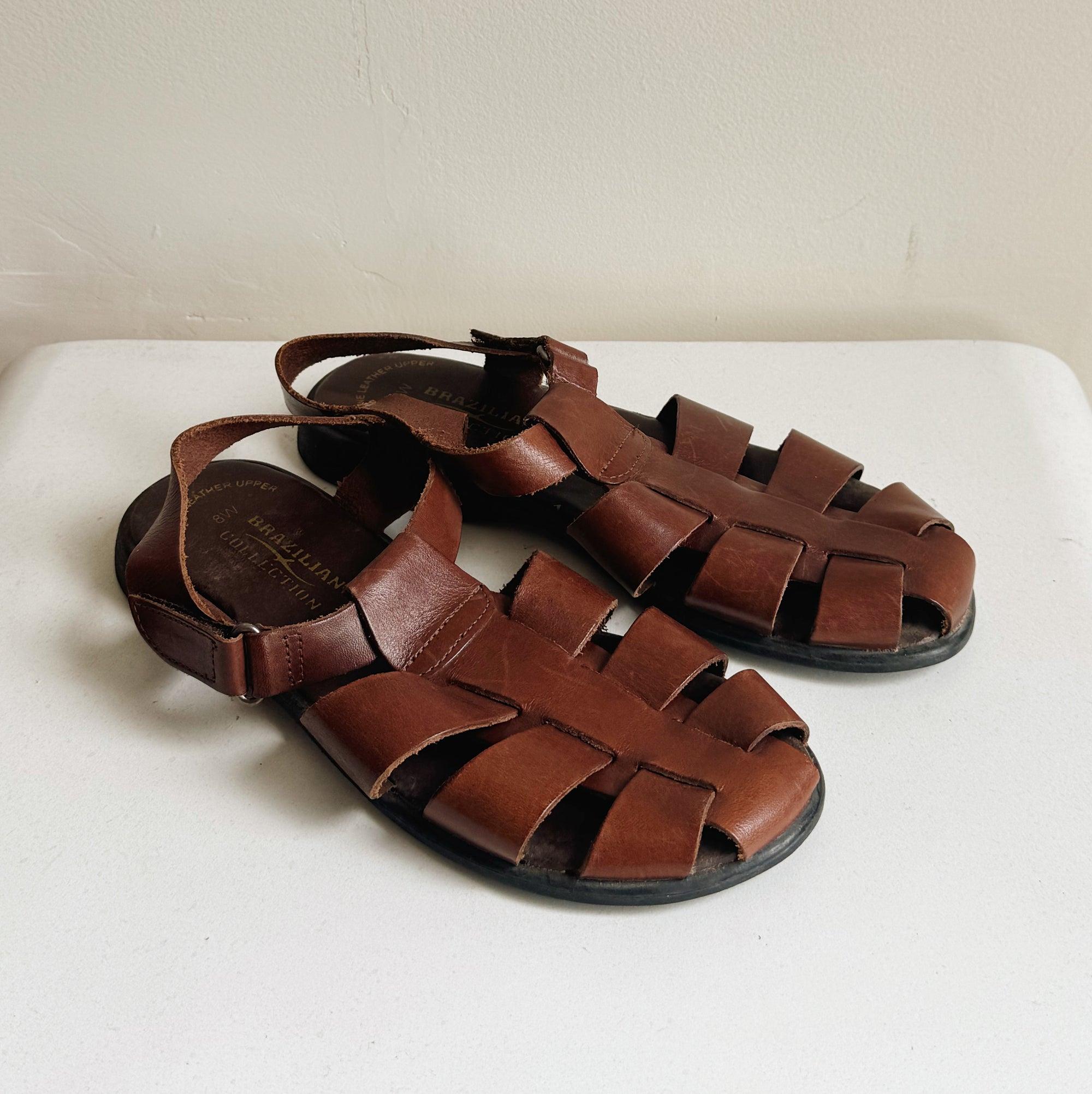 Tobacco Leather Fisherman Sandals | Size 8