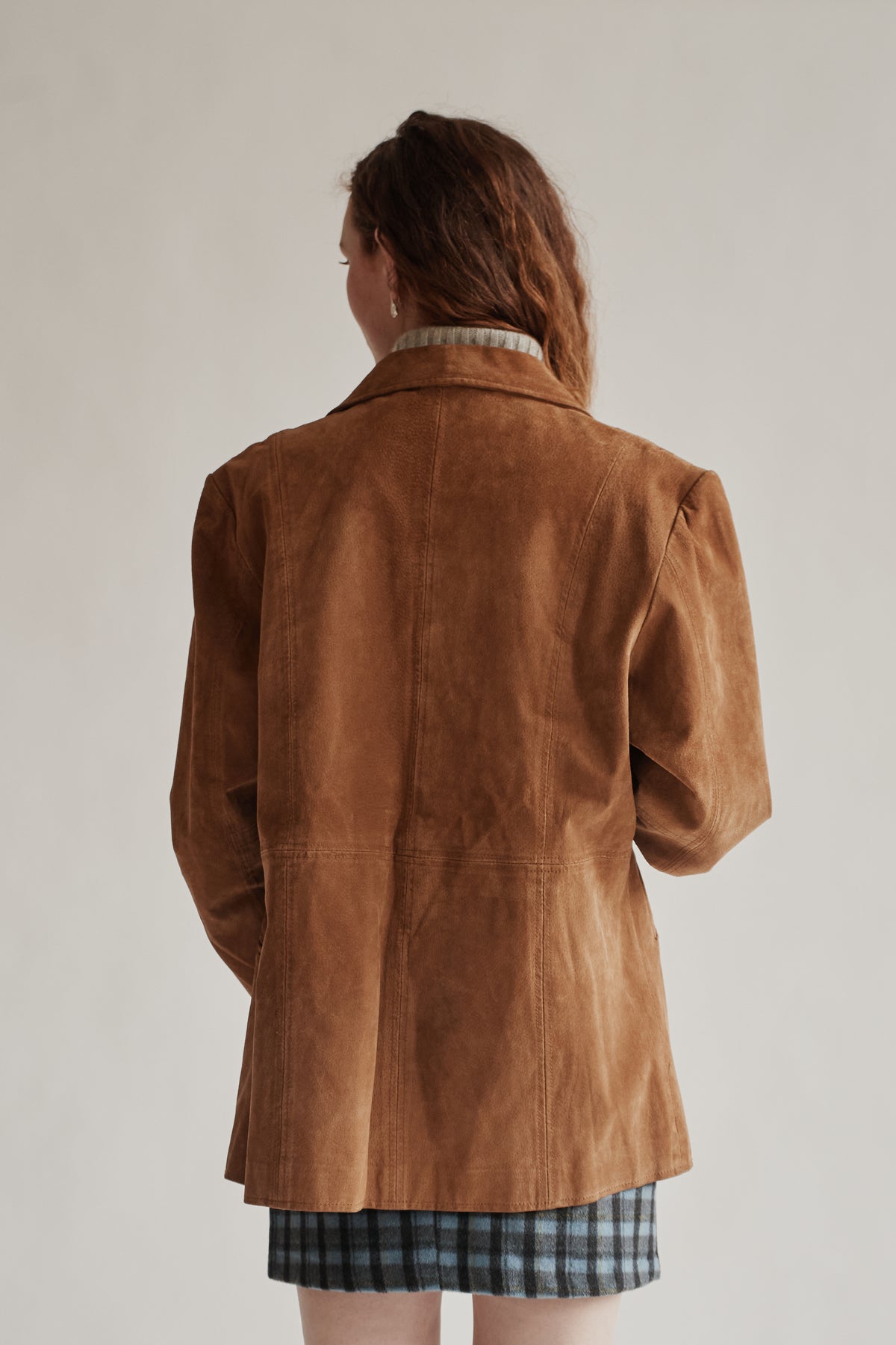 Toffee Suede Leather Midi Coat