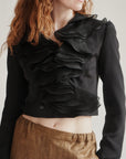 Black Silk Taffeta Casscading Ruffle Top - Hey Jude