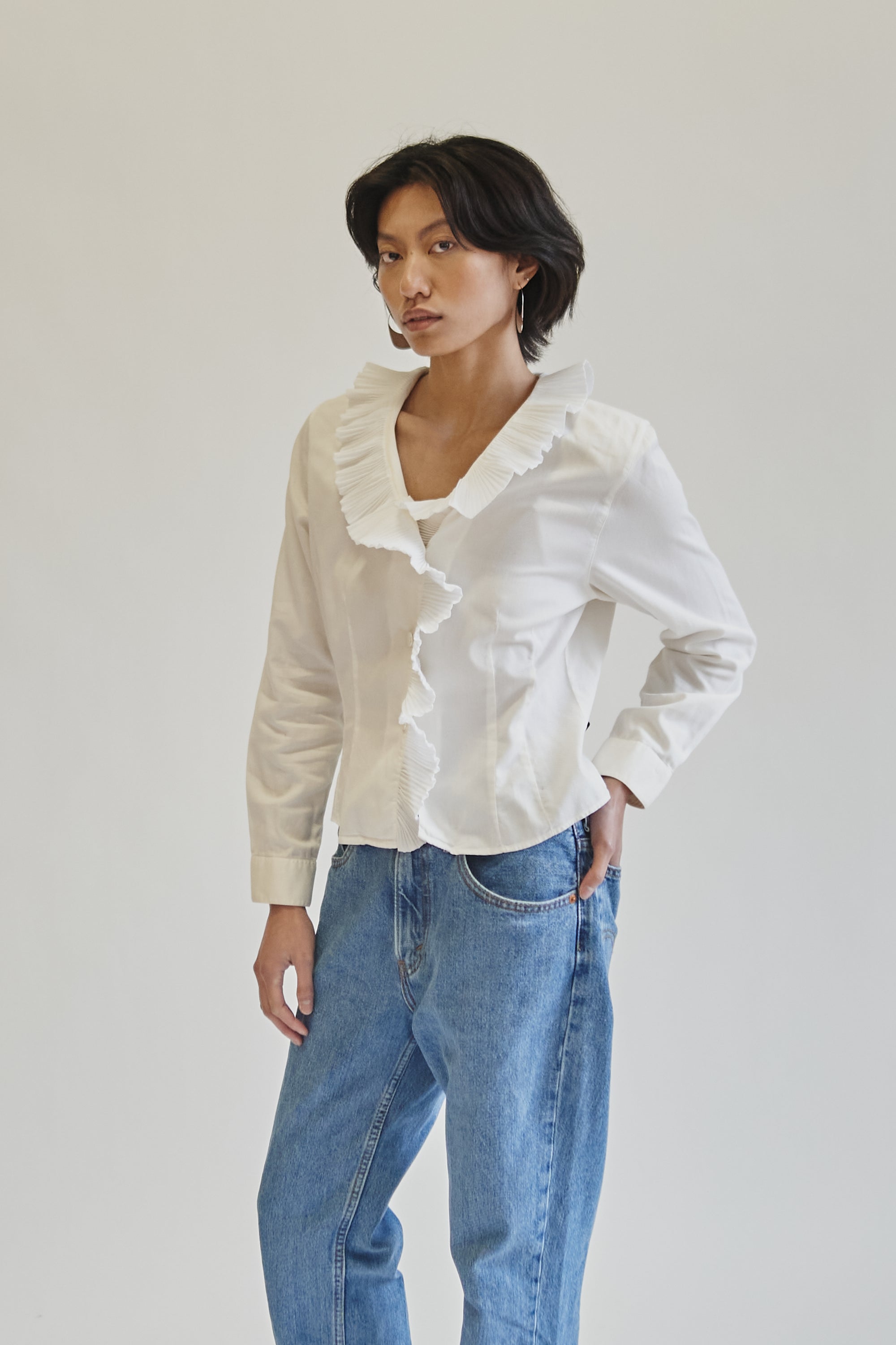 White Romantic Pleated Cotton Blouse - Hey Jude