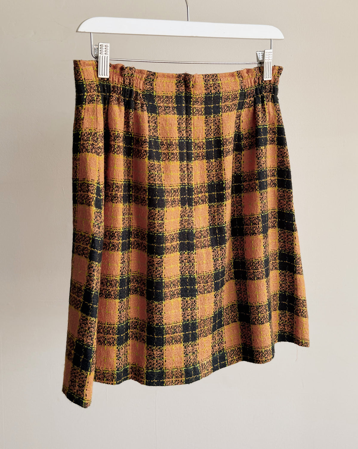 Orange + Brown Plaid Wool Skirt - Hey Jude