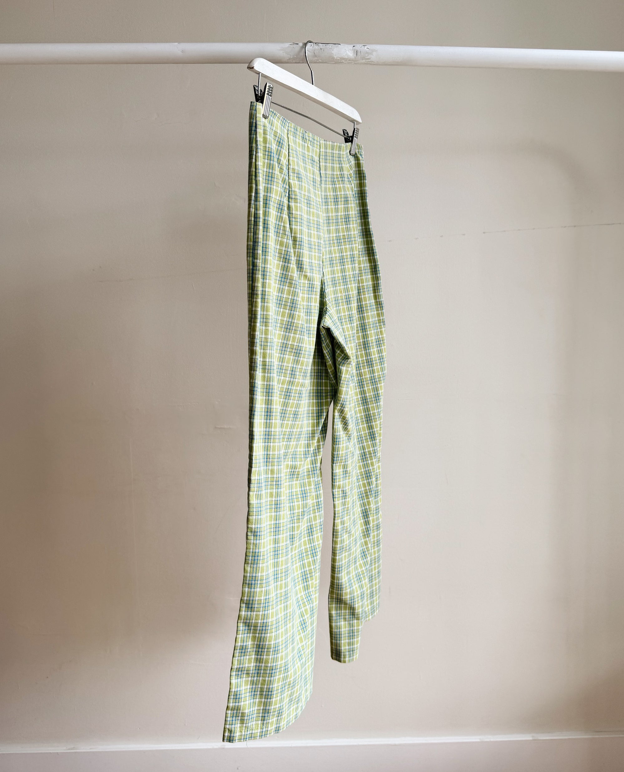 Lime Plaid Straight Leg Trousers