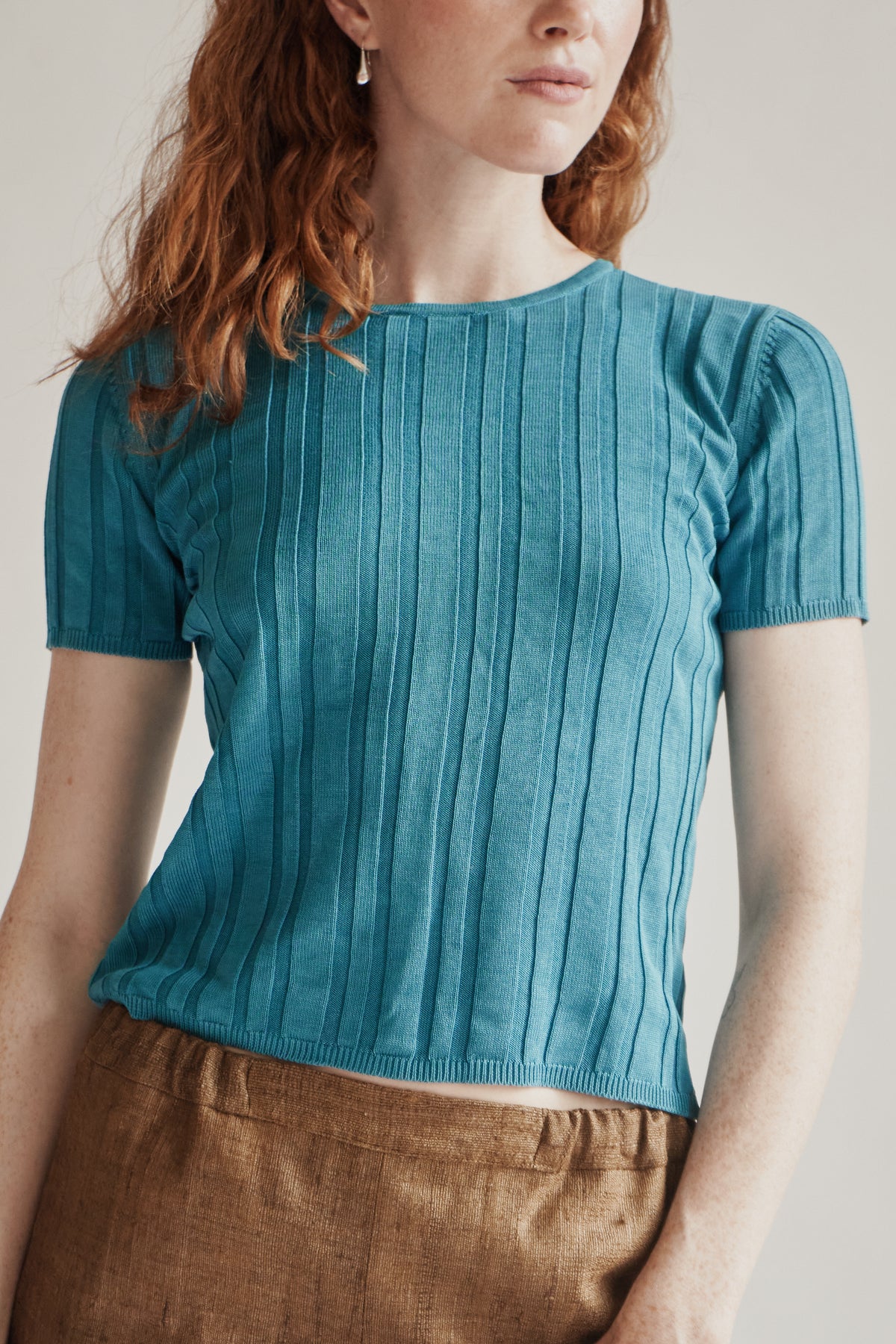 Teal Silk Ribbed Tee - Hey Jude