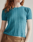 Teal Silk Ribbed Tee - Hey Jude