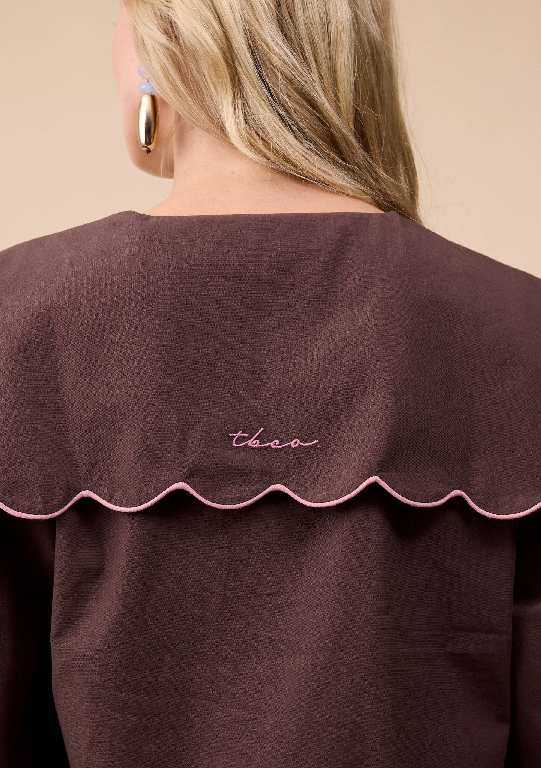 TBCo - Cotton Shirt in Brown Scallop: S - Hey Jude