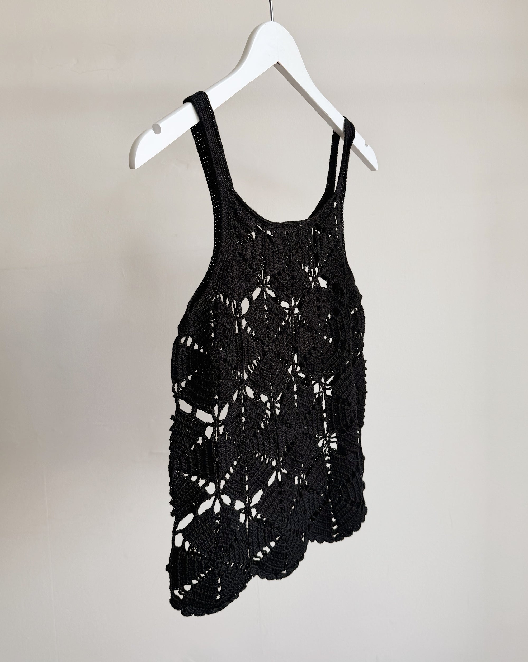 Black Cotton Crochet Top
