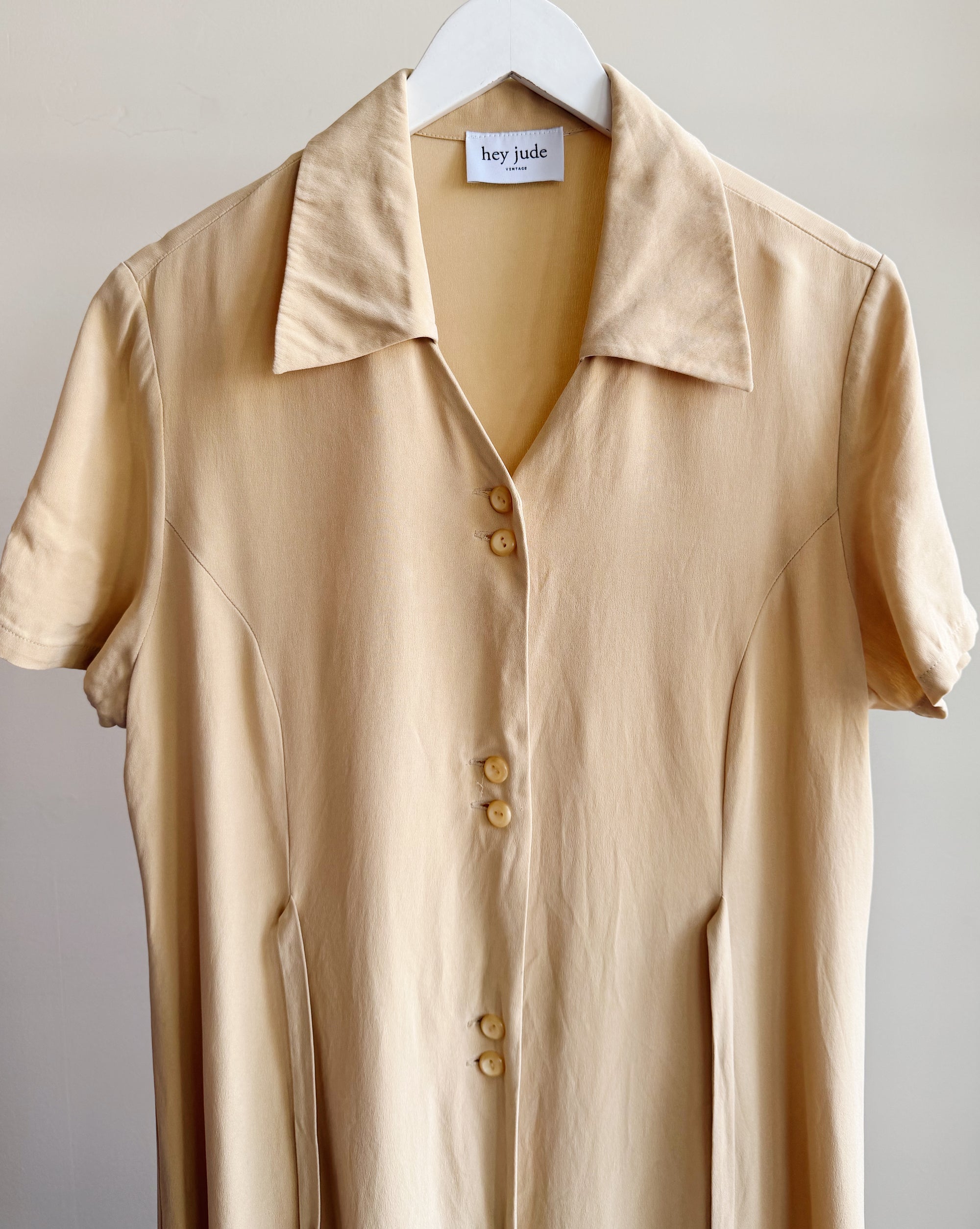 Ecru Silk Button Down Dress