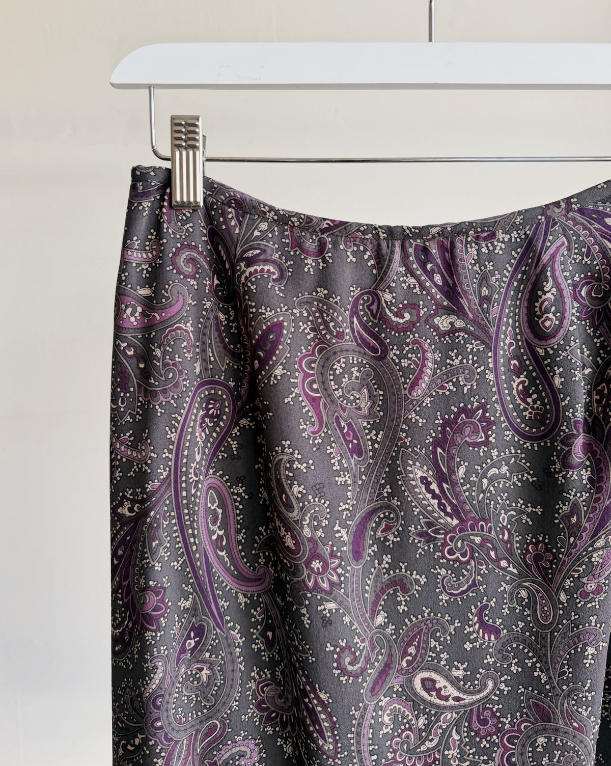 Amethyst Silk Paisley Print Midi Skirt