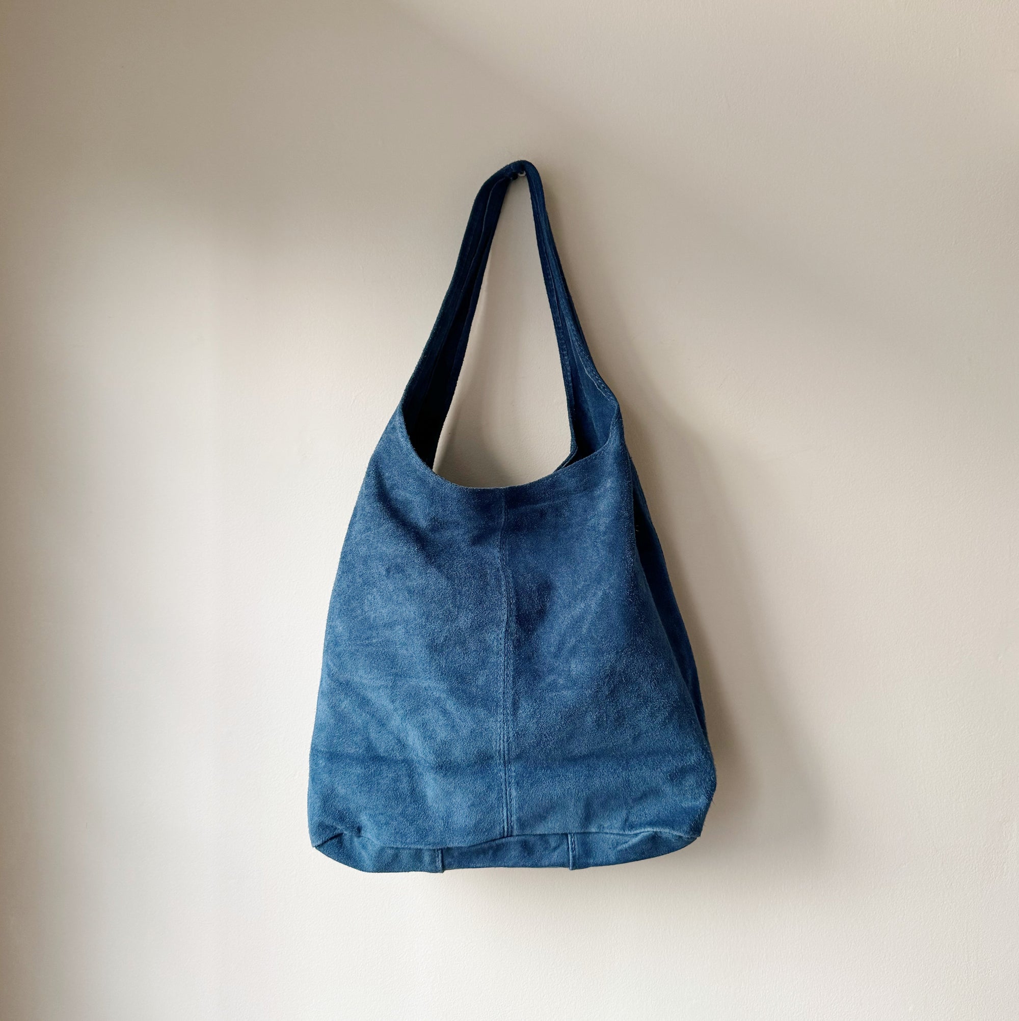 Suede Leather Shoulder Bag in Denim - Hey Jude