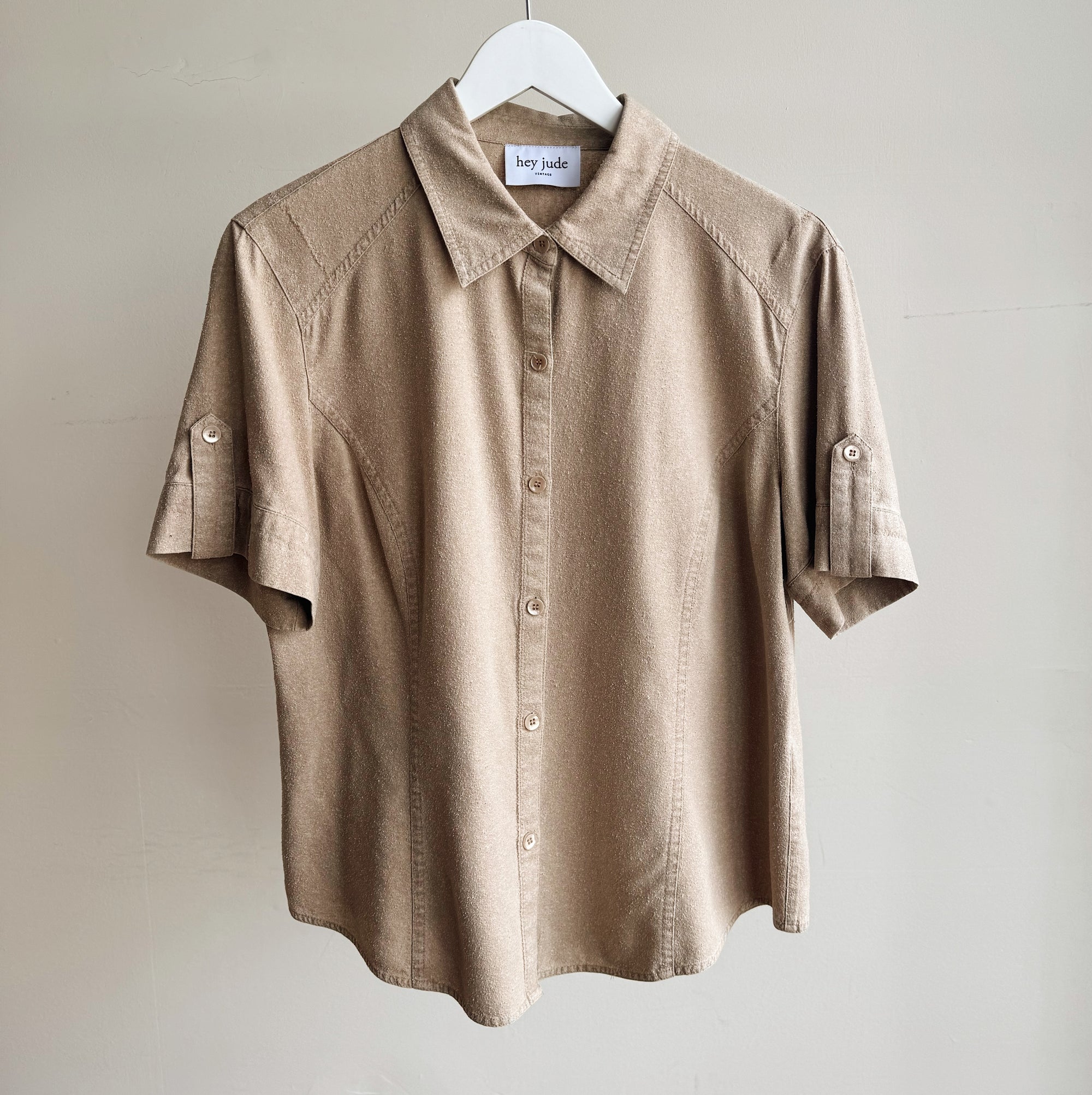 Sand Raw Silk Short Sleeve Top - Hey Jude