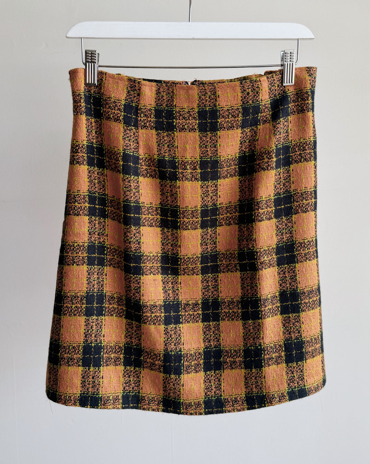 Orange + Brown Plaid Wool Skirt - Hey Jude