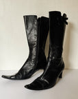 Black Leather Bow Knee-High Boots | Size 38 - Hey Jude