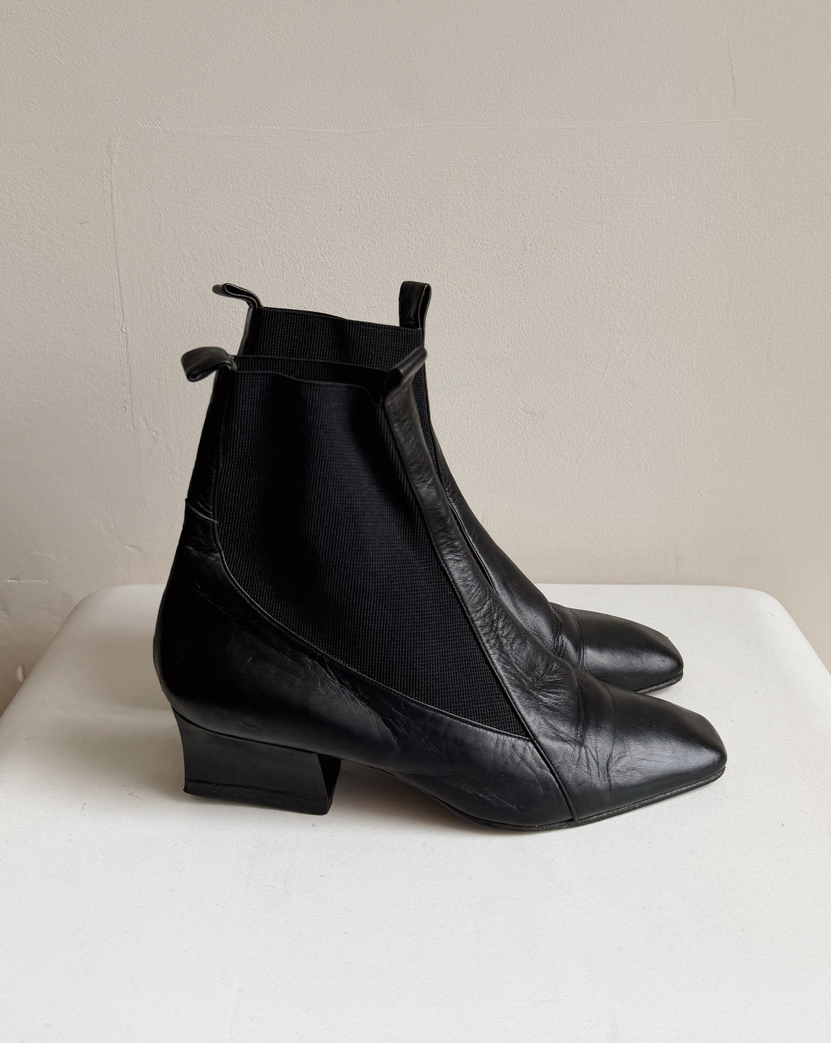 Black Leather Pointed Ankle Boots | Size 7