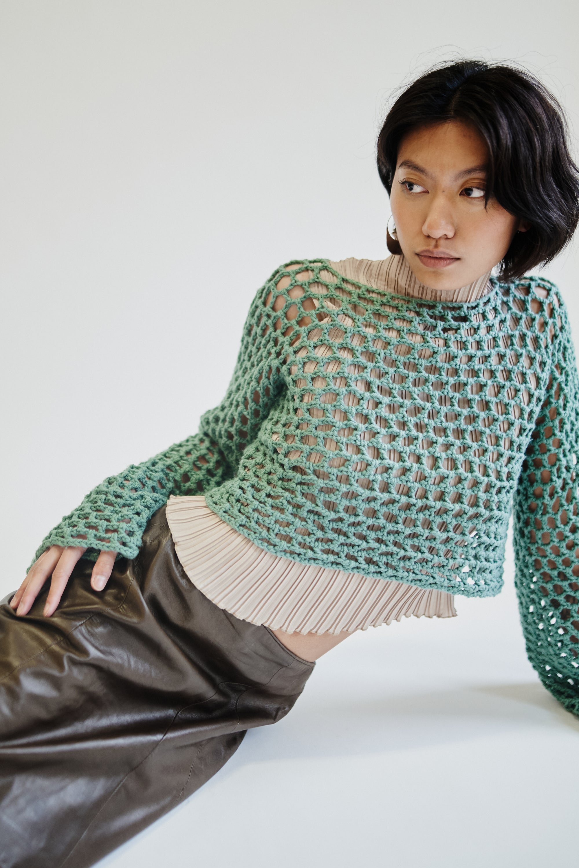 Turquoise Cotton Crochet Knit Pullover - Hey Jude