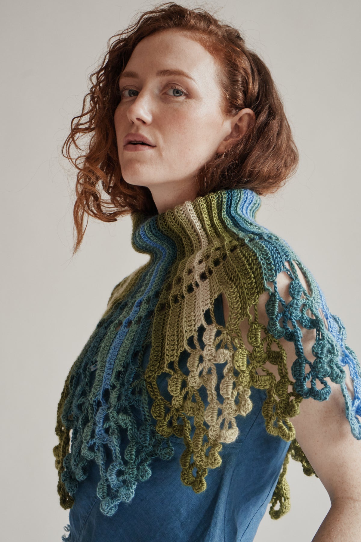 Blue Green Tonal Knit Caplet