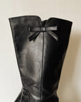 Black Leather Bow Knee-High Boots | Size 38 - Hey Jude