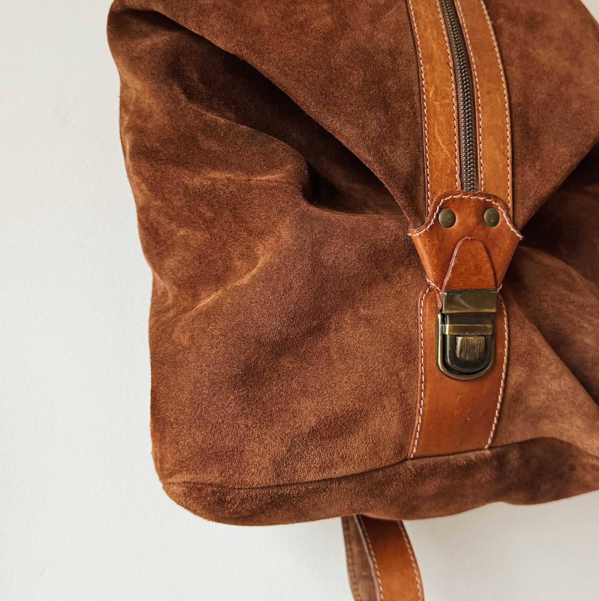 Cognac Suede Leather Sling Backpack - Hey Jude
