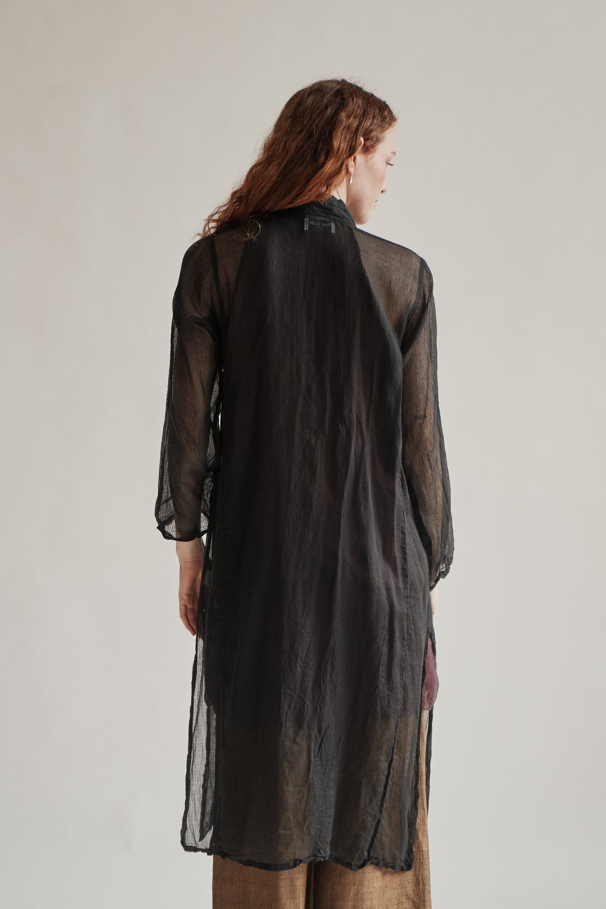 Black Sheer Silk + Cotton Robe