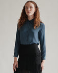 Azure Geometric Silk Blouse