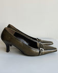 Seaweed Pointed Leather Kitten Heel | Size 37