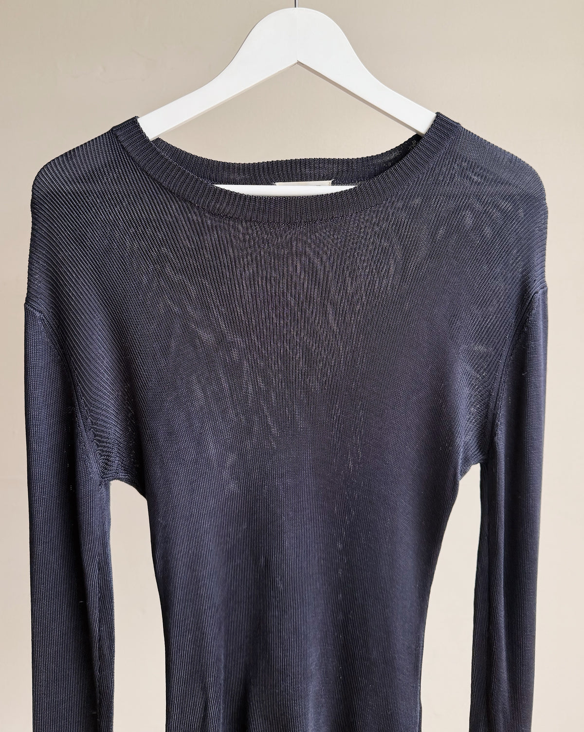 Navy Lustrous Ribbed Long Sleeve Knit - Hey Jude
