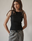 Black Textured Pleat Tank