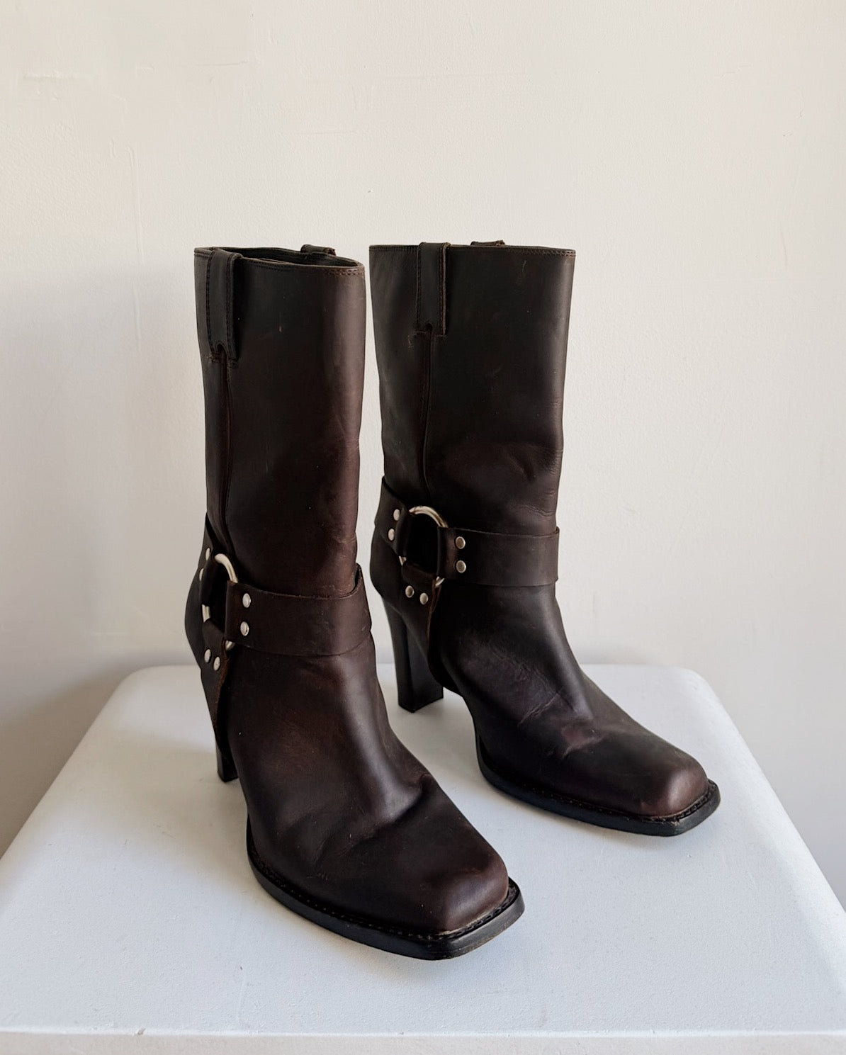 Espresso Leather Harness Boots | Size 9