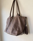 Taupe Leather Double Handle Shoulder Bag