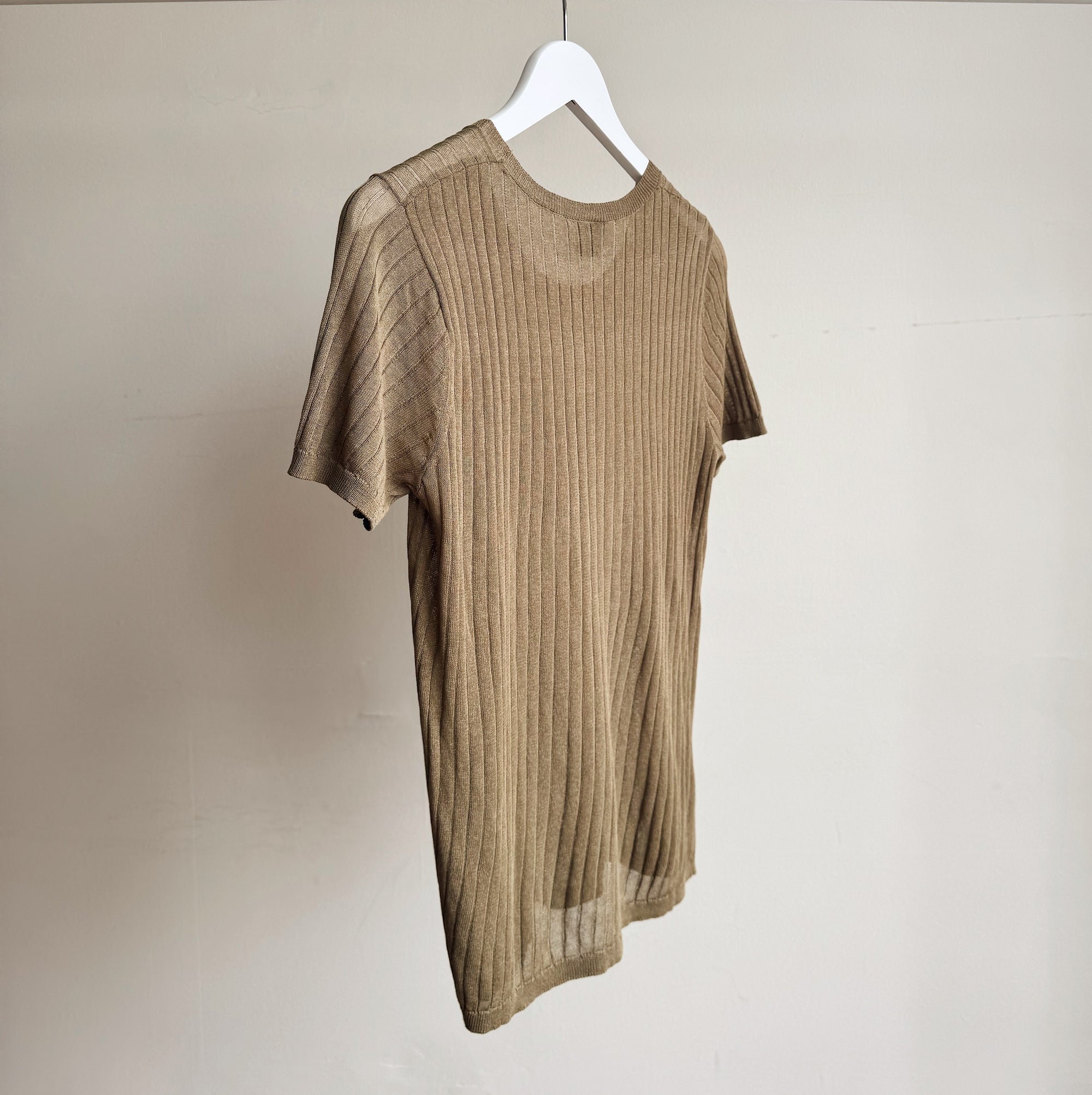Olive Ribbed Silk Knit Tee - Hey Jude