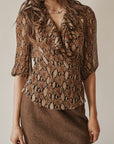 Snakeskin Silk Ruffle Wrap Blouse