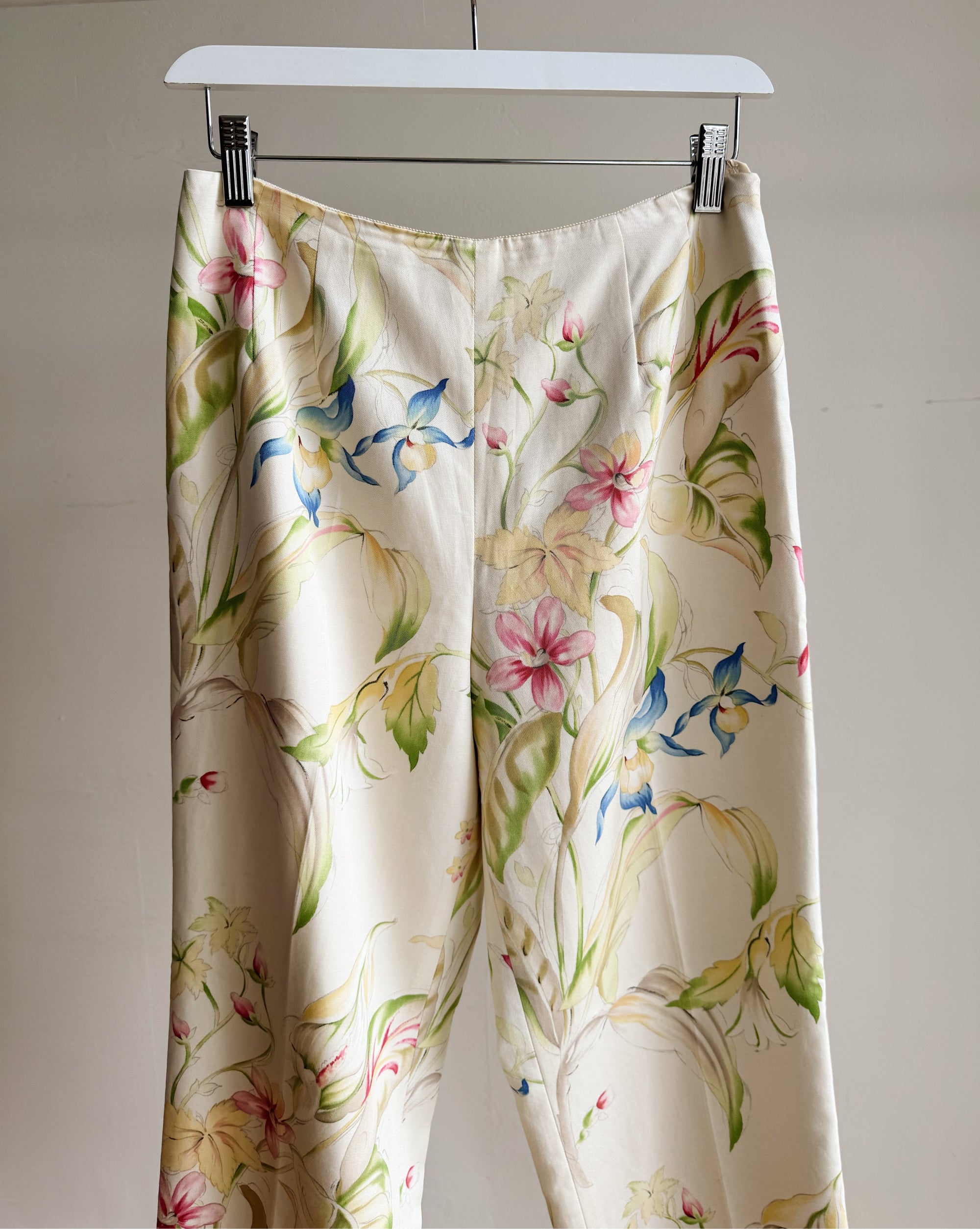 Ivory Silk Floral Pants