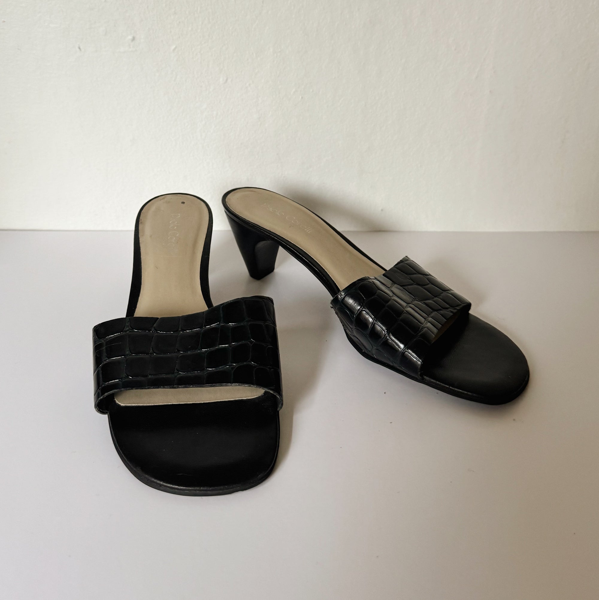 Black Croc Embossed Slide Heels | Size 8 - Hey Jude