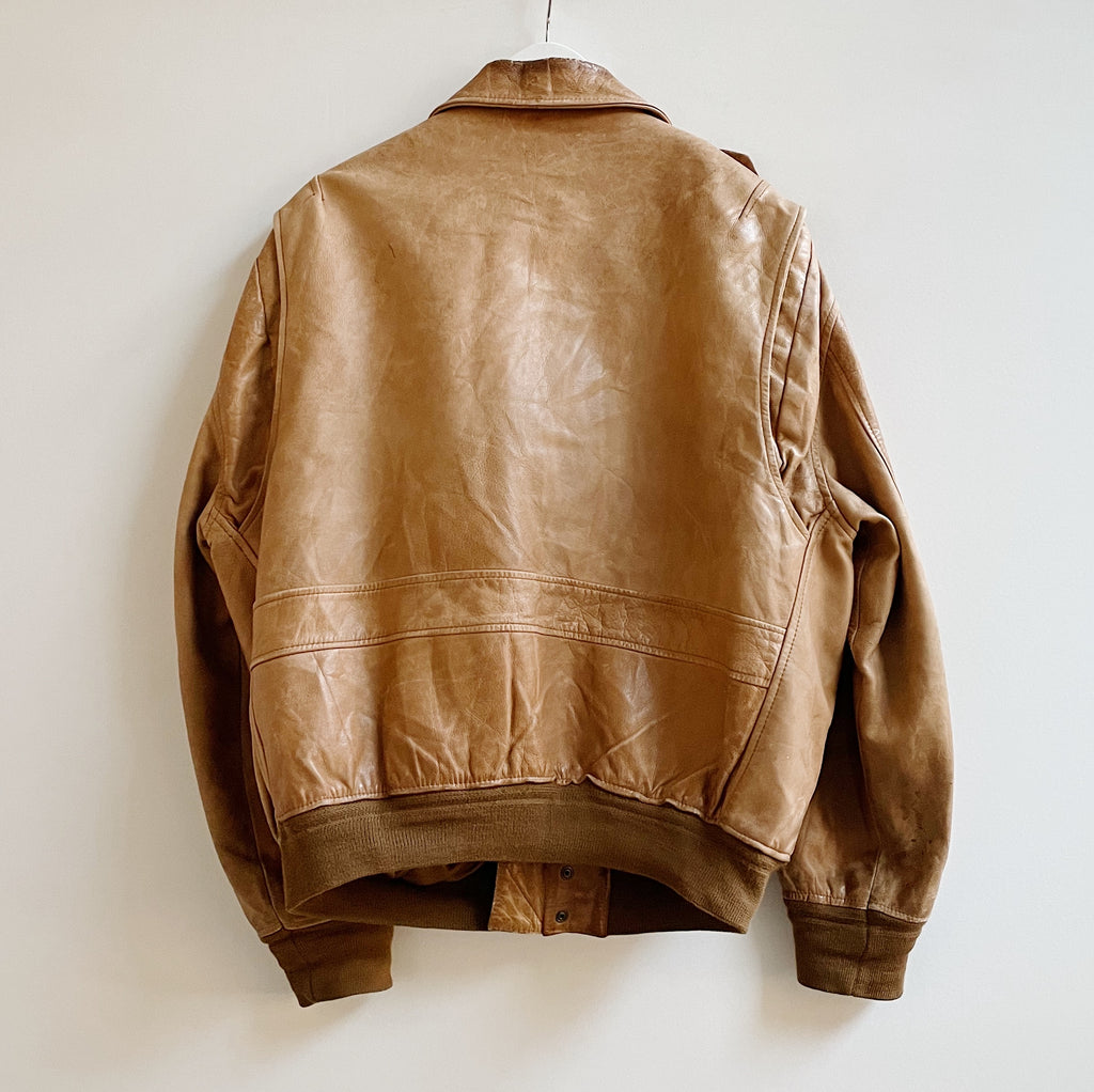 Camel Distressed Leather Bomber