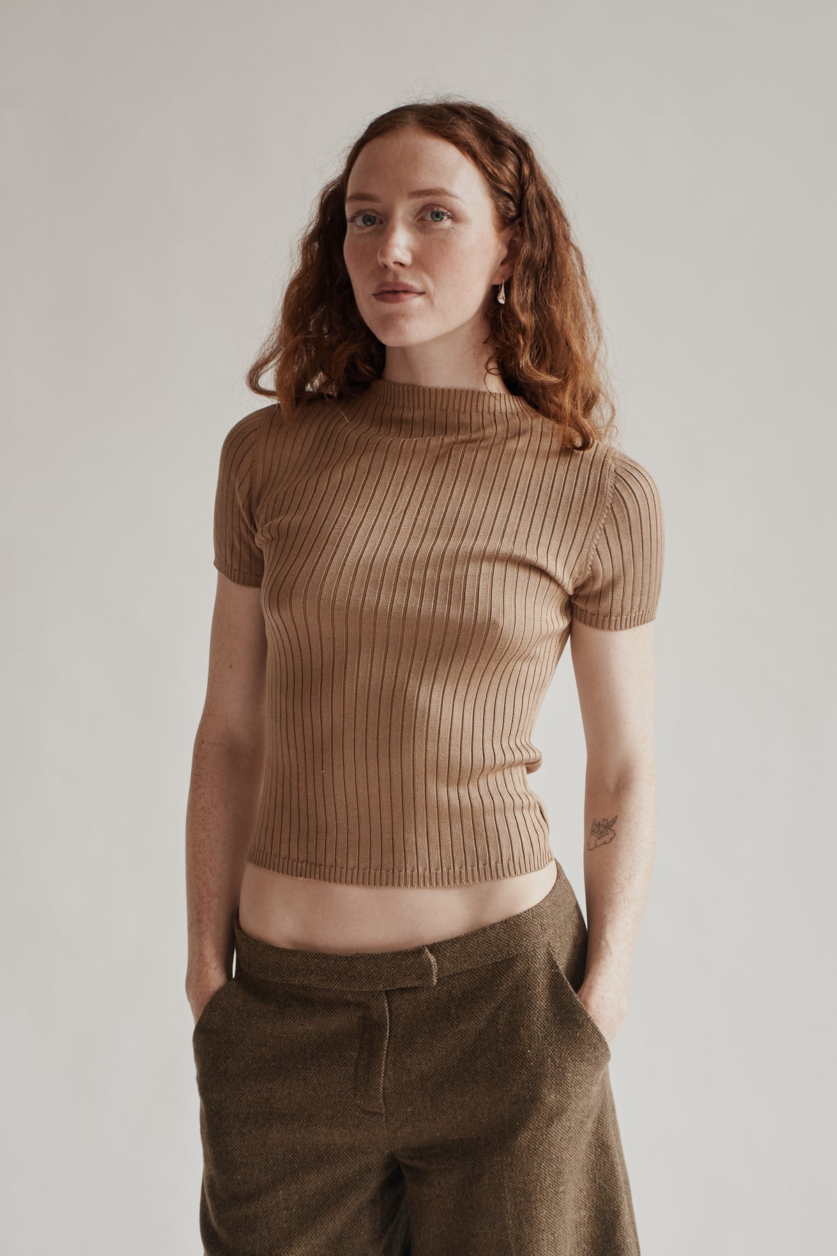 Tan Silk Ribbed Top - Hey Jude