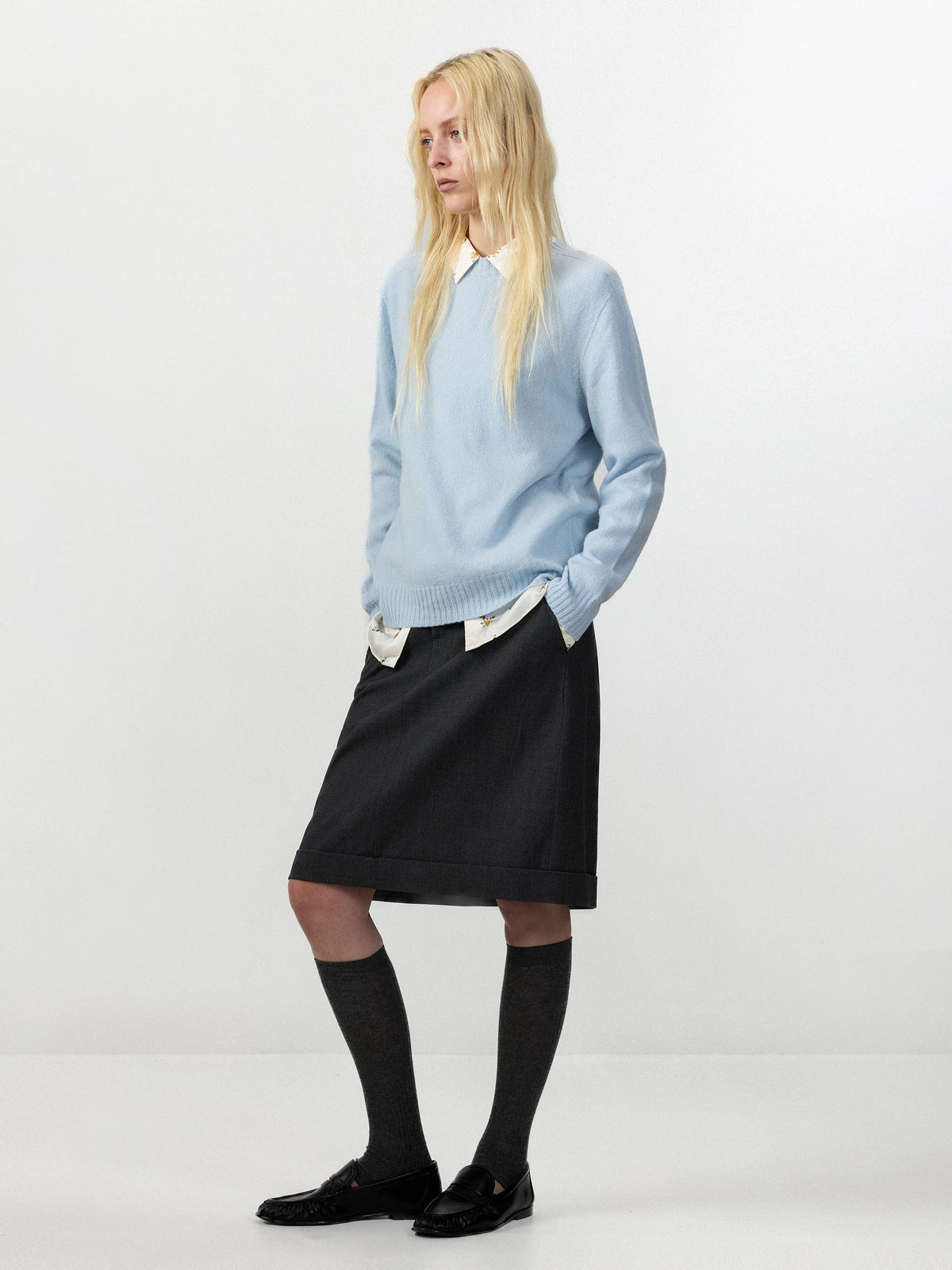 CUBIC | Wool Relaxed Crewneck Sweater in Sky Blue